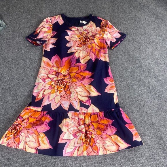 Trina Turk Dress Womens 10 Blue Floral Drop Waist Resort Embellished - Picture 5 of 13